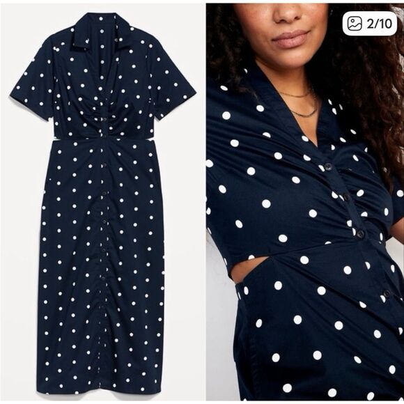 Old Navy polka dot cutout side midi dress size small - Picture 2 of 13